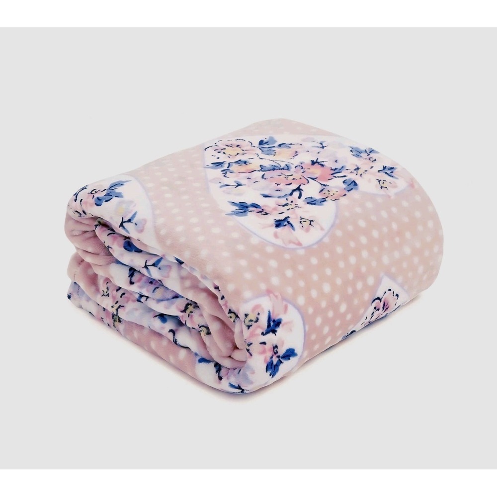 Vera Bradley Pink Plush Throw Blanket MON AMOUR Grandmillennial Hearts